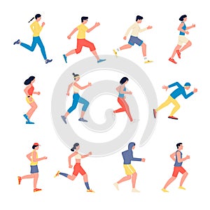 Running athletes characters. Outdoor training, runner people. Isolated athletic person, marathon jogging cartoon men and