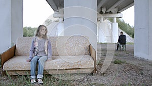 Running away man and woman sitting on sofa