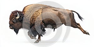 Running Bison on White Background Studio