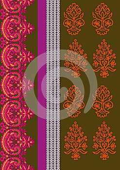 Running border ethnic mughal boti geometric pattern