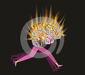 Running burning brain, stressful life Vector illustration.