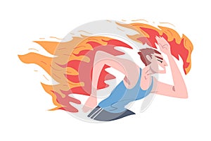 Running Burning Man, Stress, Burnout, Emotional Problems Concept Cartoon Style Vector Illustration