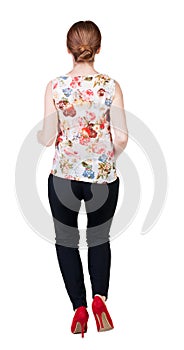 Running business woman. back view. going young girl in suit. Re