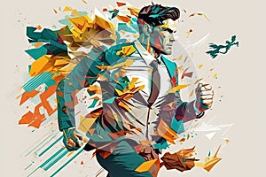 Running Businessman Drawing, Way to Success, Escaping, Busy Business Man Run, Abstract Generative AI Illustration