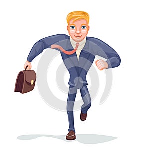 Running Businessman Hurry for Meeting Character Icon Isolated Cartoon Design Vector Illustration