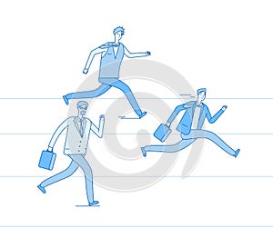 Running businessmen. Jogging people run track race winning team. Leadership achievement teamwork competition business
