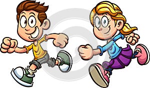 Running cartoon boy and girl