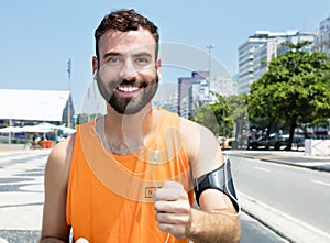 Running caucasian man with beard