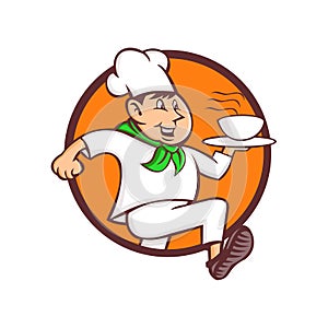 Running Chef Serving Fast Food Mascot