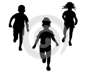 Running children silhouettes. Vector illustration