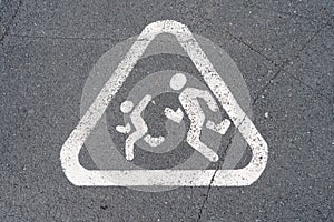 Running children, warning road sign
