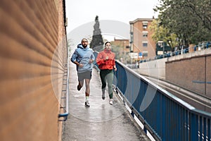 Running in the City in Rainy Day