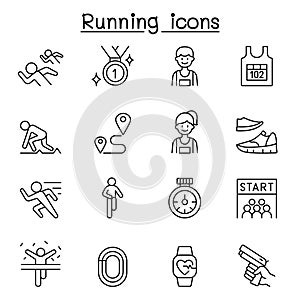 Running competition icon set in thin line style