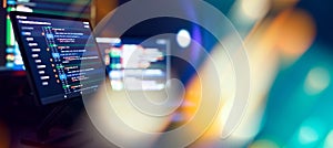 Running Computer data programming. Coding script text on screen