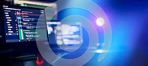 Running Computer data programming. Coding script text on screen