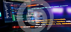Running Computer data programming. Coding script text on screen