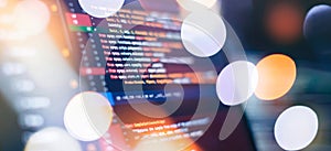 Running Computer data programming. Coding script text on screen.