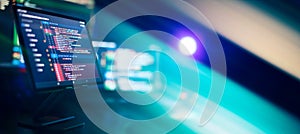 Running Computer data programming. Coding script text on screen.