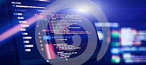 Running Computer data programming. Coding script text on screen.