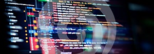 Running Computer data programming. Coding script text on screen.
