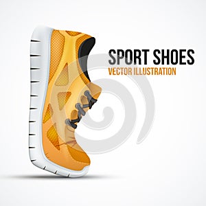 Running curved orange shoes. Bright Sport sneakers