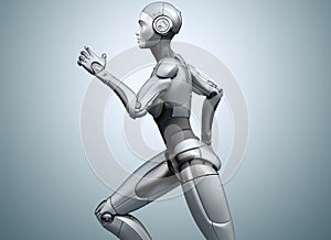 Running cyborg on bright background