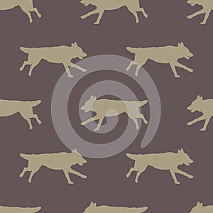 Running czechoslovak wolfdog puppy. Seamless pattern. Dog silhouette. Endless texture. Design for wallpaper, fabric