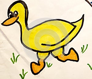 Running duck in grass