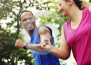 Running Exercise Fitness Couple Together Concept