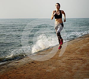 Running Exercise Training Healthy Lifestyle Beach Concept