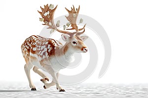 Running Fallow Deer on White Snow 3D Render