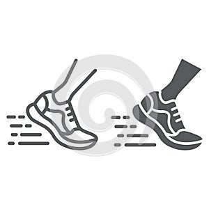 Running fast line and glyph icon, footwear and sport, sport shoes sign, vector graphics, a linear pattern on a white