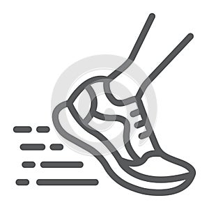 Running fast line icon, footwear and sport shoes
