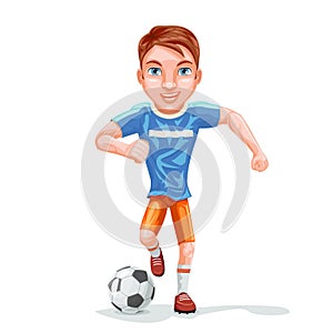 Running football player soccer ball character icon isolated cartoon design vector illustration