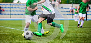 Running Football Soccer Players. Sports Competition Between Youth Soccer Teams