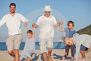 Running Generations Grandfather Kids Father Fun