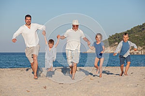 Running Generations Grandfather Kids Father Fun Beach