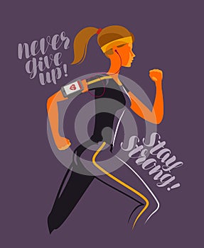 Running girl. Fitness, jogging, gym concept. Vector illustration