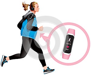 Running girl with Smart Watch