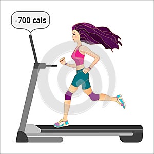 Running girl at the treadmill.