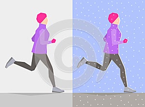 Running girl. Winter trainings