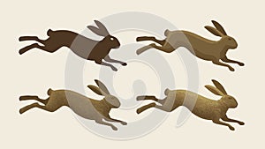 Running hare, set of icons. Rabbit, bunny symbol. Animals, vector illustration