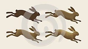 Running hare, set of icons. Rabbit, bunny symbol. Animals, vector illustration photo