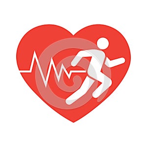 Running in heart strong with line ecg heartbeat icon, Healthy cardio pulse