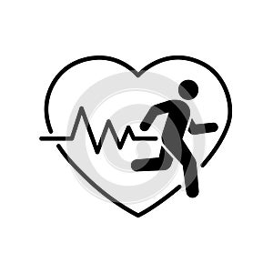 Running in heart strong with line ecg heartbeat icon, Healthy cardio pulse