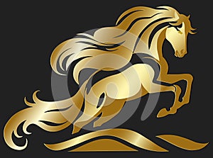 Running horse illustration in golden colors