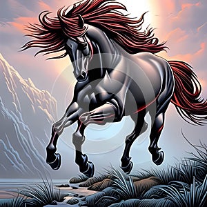 Running horse illustration,running horse painting