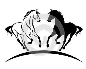 Running horse outline and silhouette vector