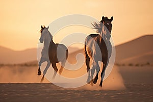 Running Horses in Gallop on Desert Sand Ai generated art