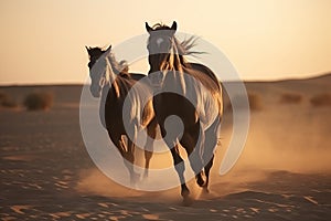 Running Horses in Gallop on Desert Sand Ai generated art